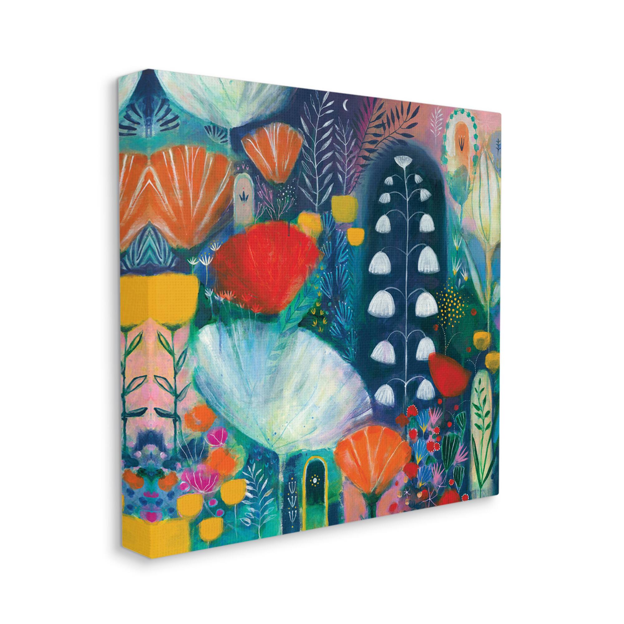 Stupell Industries Playful Field of Abstract Florals Blue Red Canvas Wall Art